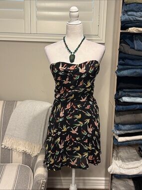 Strapless Black Floral Print Sundress